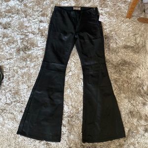 Black free people leather flare pants